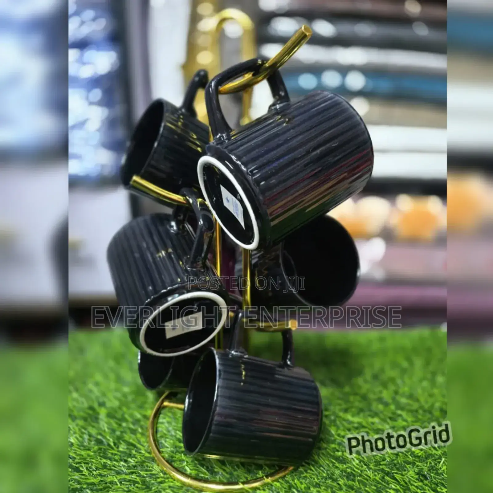 Black Ribbed Ceramic Mugs
