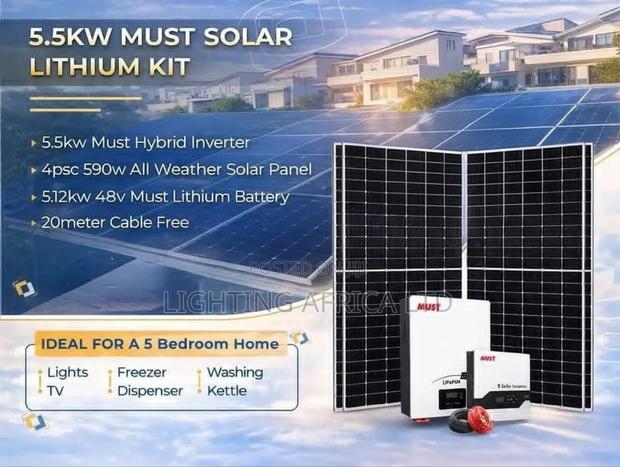 5.5kva Inverter - 5.12kwh Total Off-Grid - (4)590w Solar Panels Kit - main view