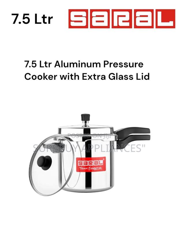 7.5 L Aluminium Pressure Cooker With Extra Tempered Glass Lid