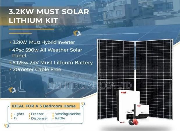 3.2 Kva Hybrid Inverter - 5.12kwh Lithium Battery - (4)590w Solar Kit - main view