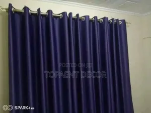 Navy Blue Wide Window With More Gathers Curtains