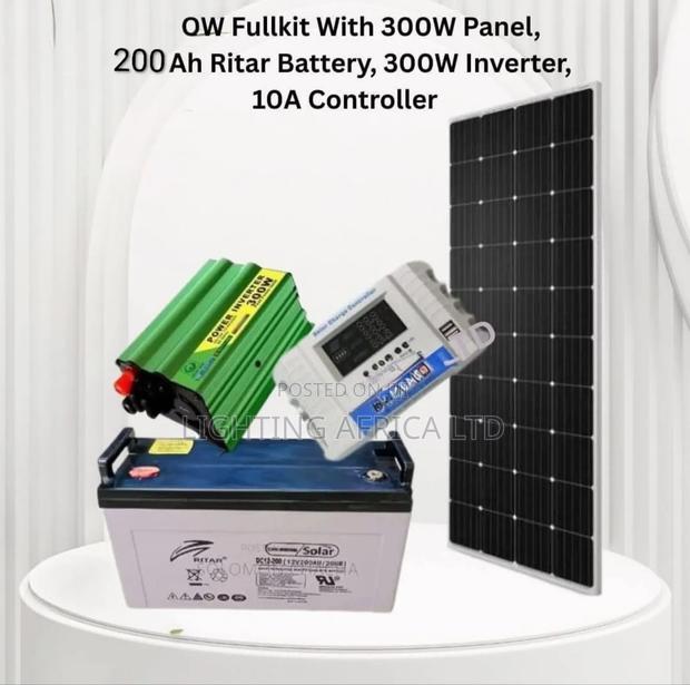 300 Watts Full Solar Package - 200ah Gel Battery - 300w Inverter Kit - main view