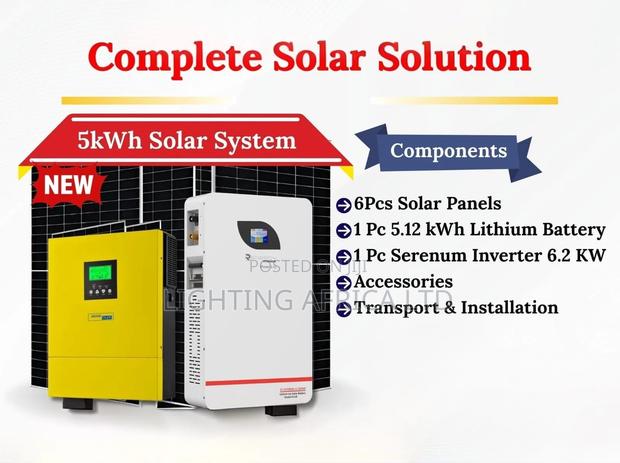 6.2kw Hybrid Inverter - 5.12kwh Lithium -(6)625w Solar Panels Off-Grid