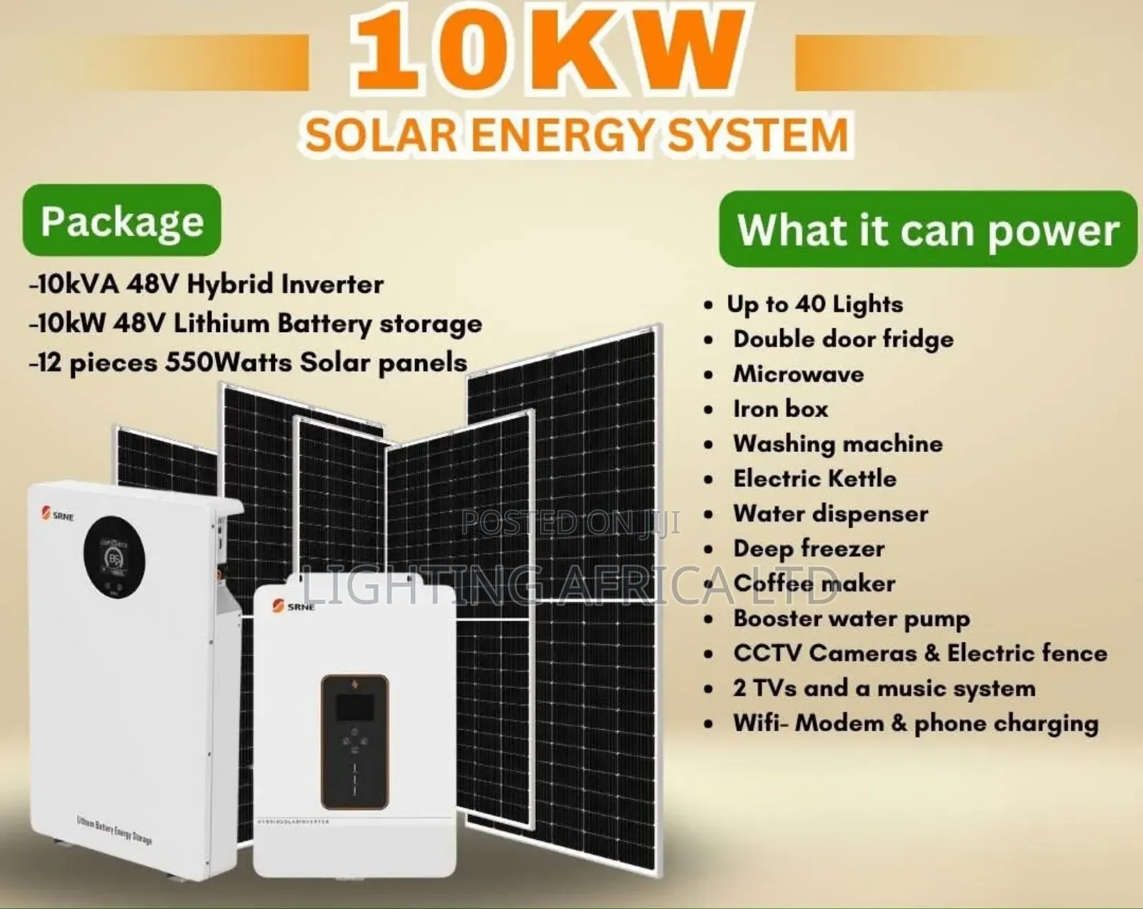 10kva Inverter - 10kwh Lithium Battery -(10)550w Solar Panels Off-Grid