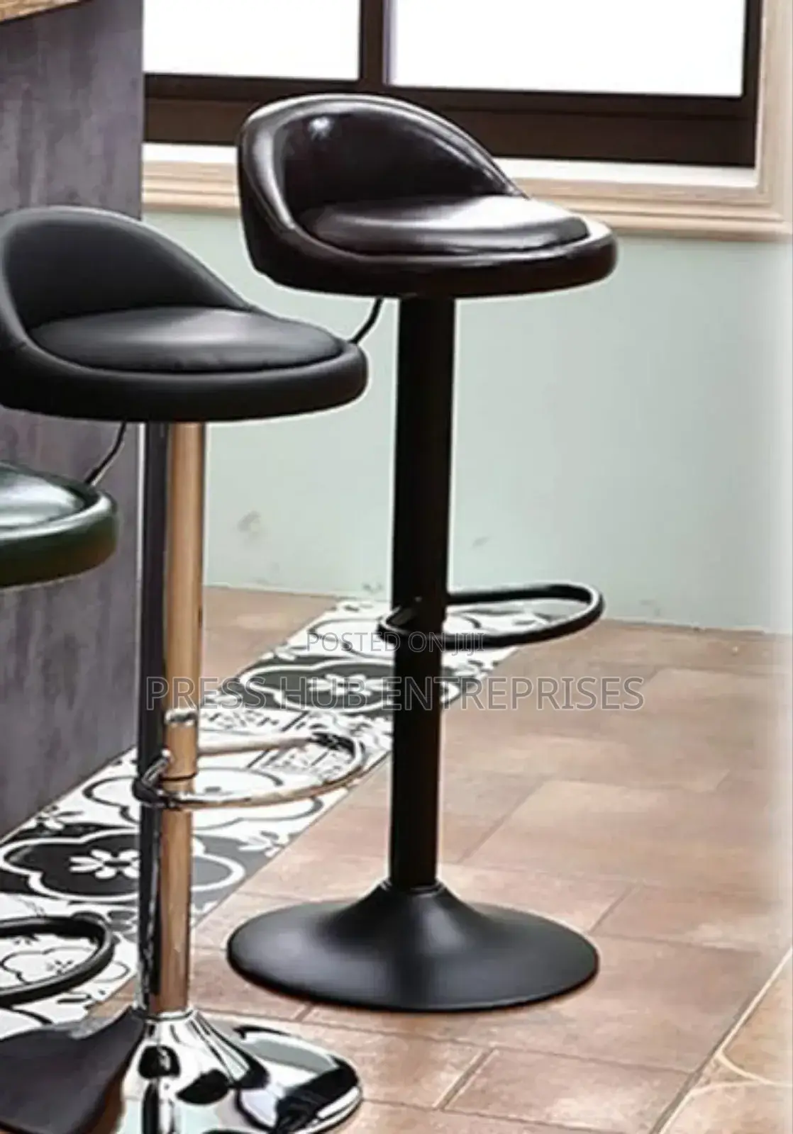 Adjustable Black Faux Leather Bar Stool