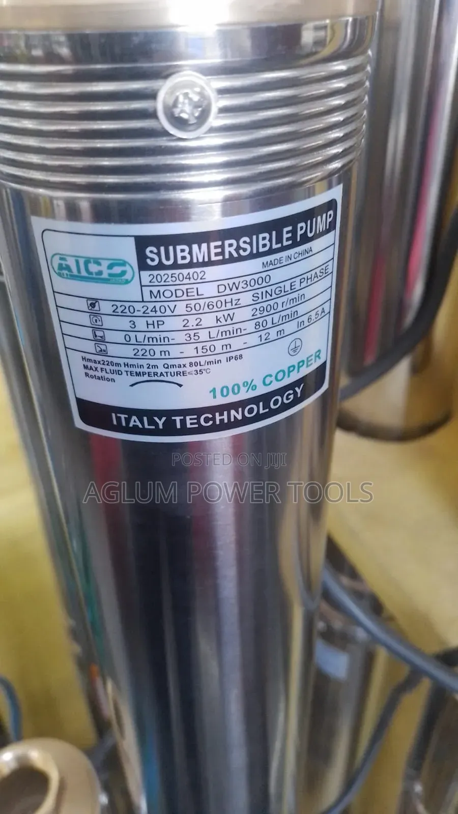 Aico 3hp Submersible Pump Head 220m
