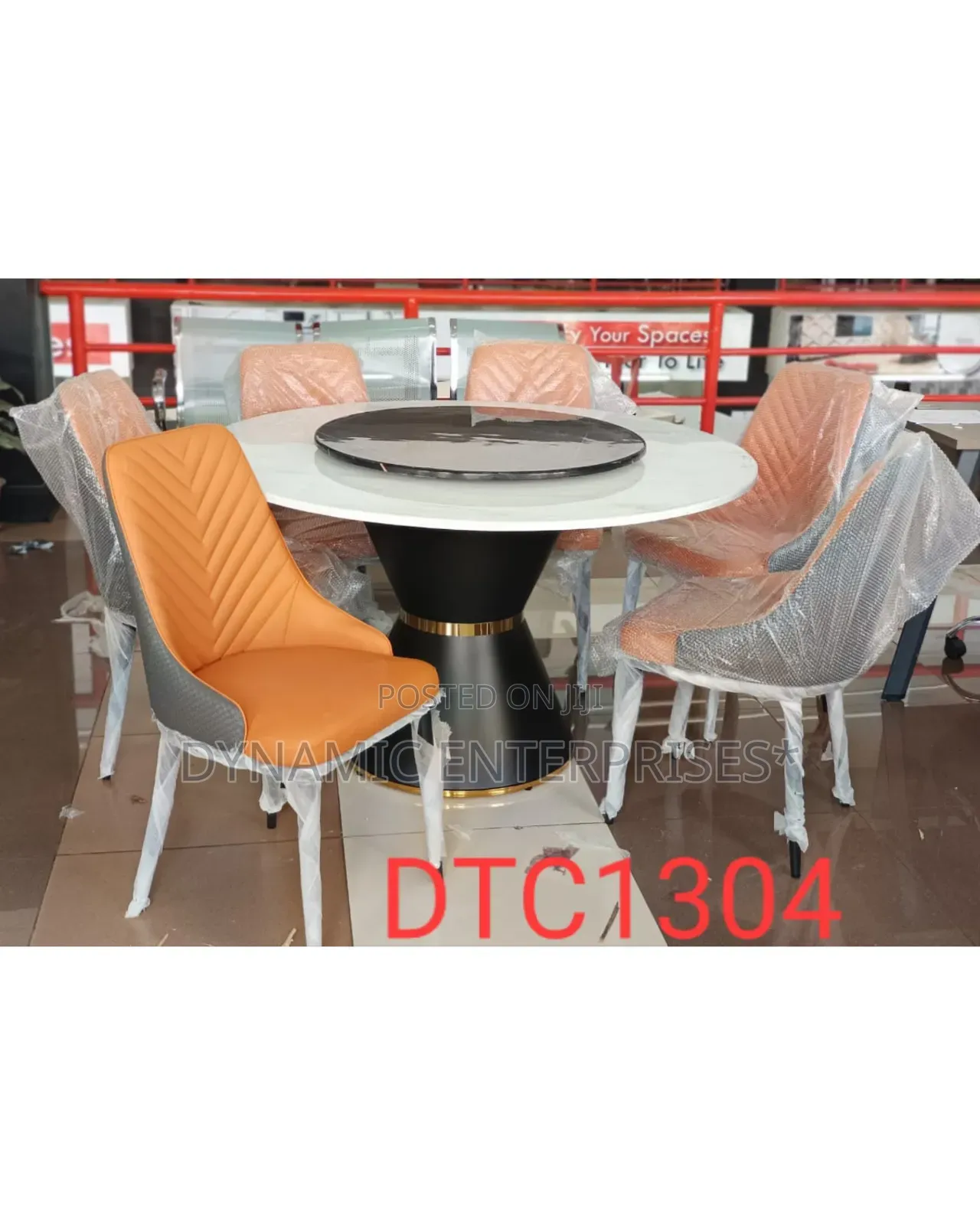 Executive Round Marble Glass Top Six Sitter Dinning Table