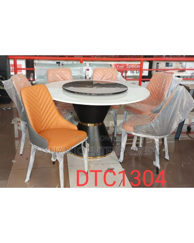 Executive Round Marble Glass Top Six Sitter Dinning Table - main view