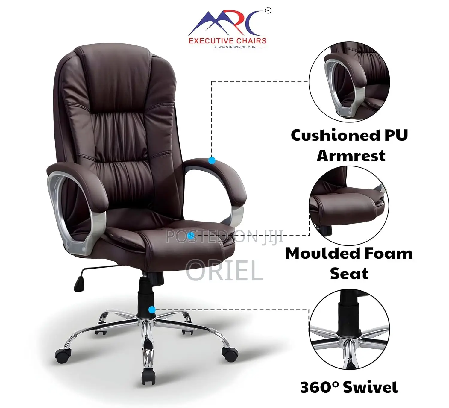 Office Chair : Brown Leather Modern Office Chair