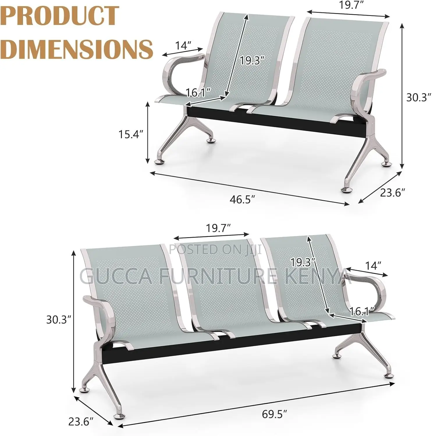 Metallic 3-seater Reception Waiting Bench