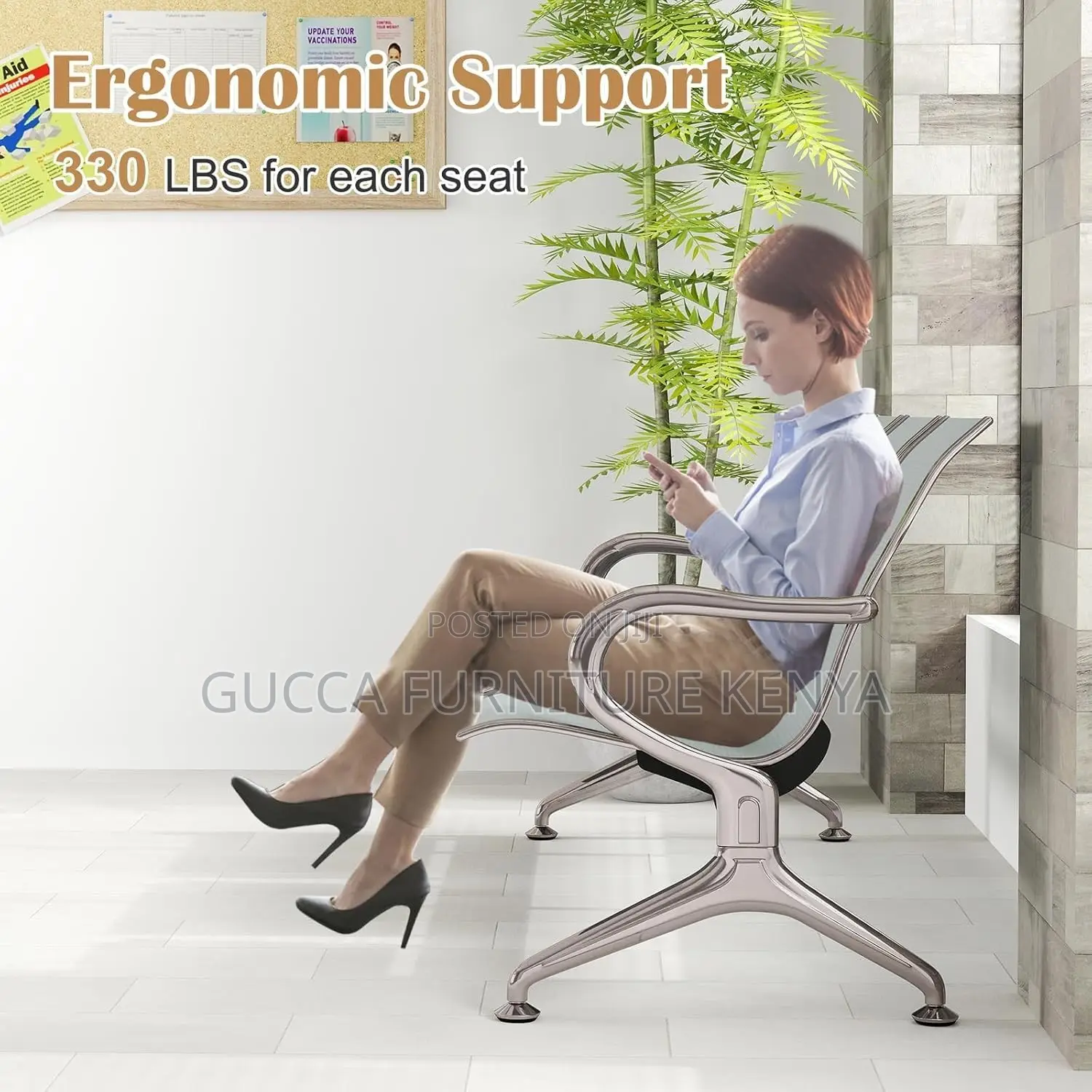 Metallic 3-seater Reception Waiting Bench