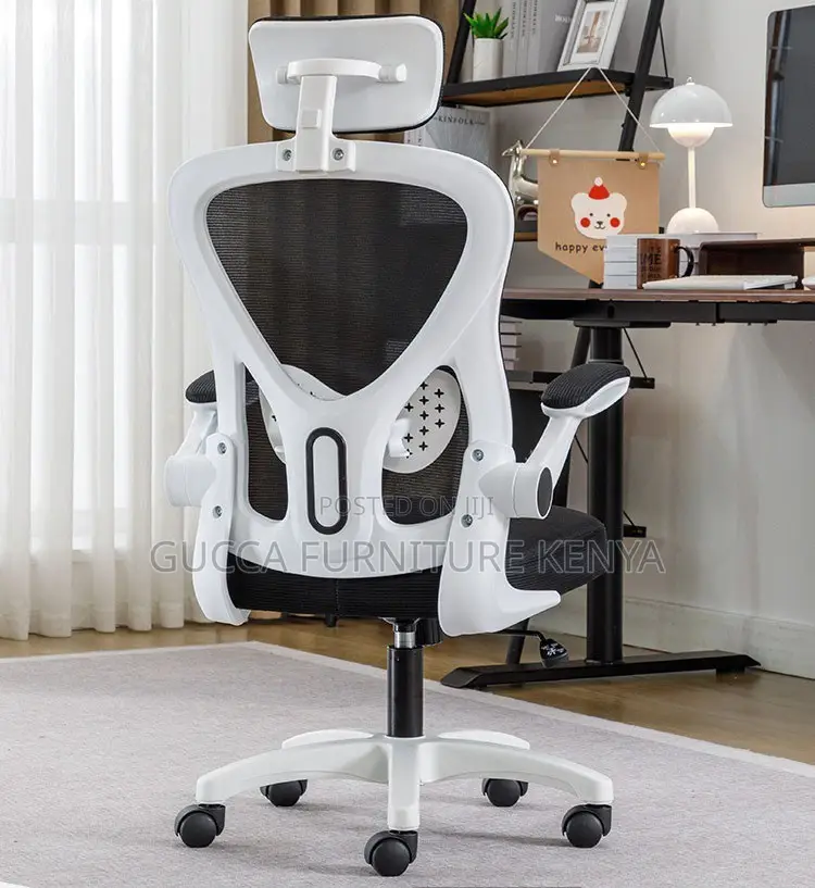 White Office Ergonomic Chair With Flip Armrest