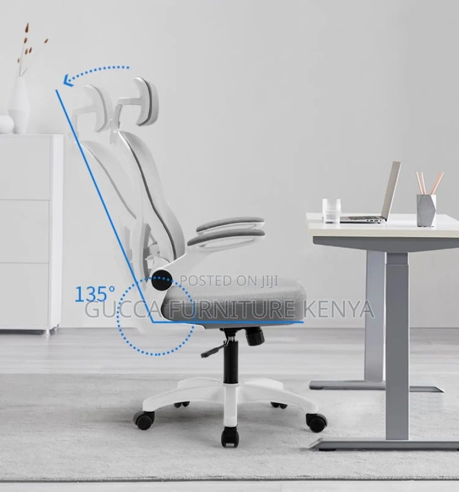 White Office Ergonomic Chair With Flip Armrest