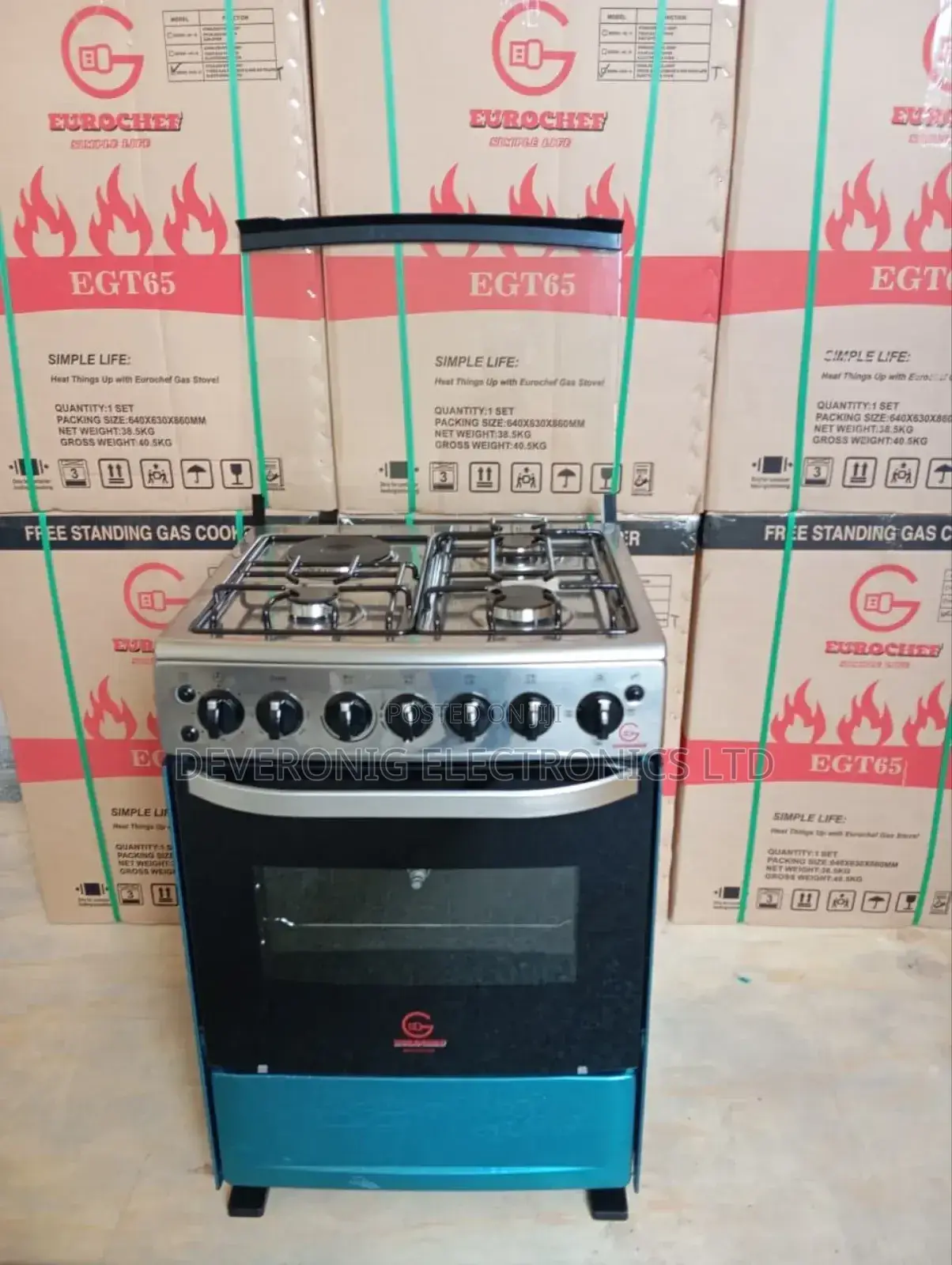 60*65 Eurochef Free Standing 3 Gas Burner +1 Electric Cooker