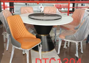 Executive Round Marble Glass Top Six-Seater Dining Table Set