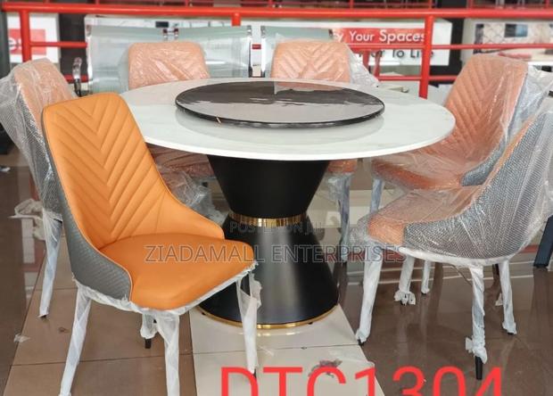 Executive Round Marble Glass Top Six-Seater Dining Table Set