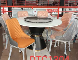 Premium Executive Marble Glass Round Dining Set (6 Chairs)