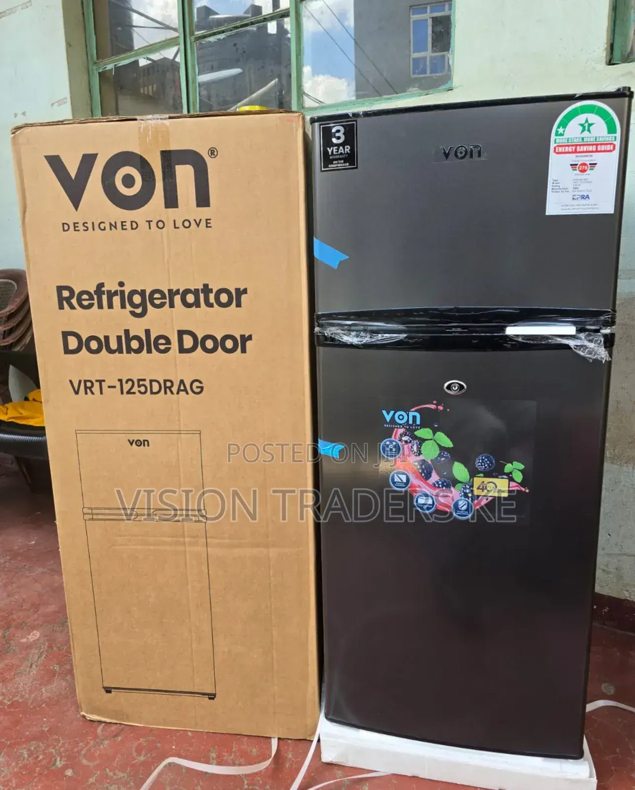 Von Double Door Fridge 125litres Direct Cool Top Freezer