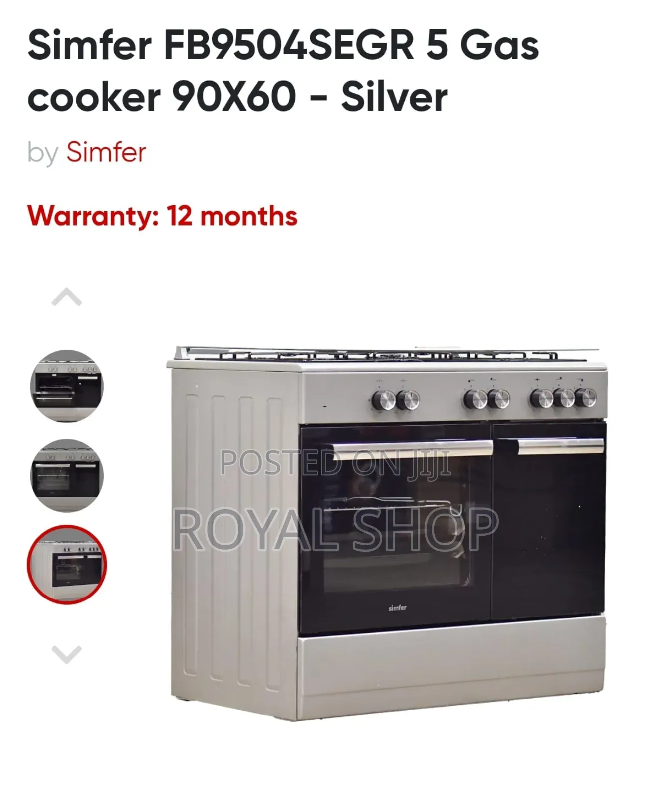 Von Smiler 60by 90 5gas Standing Cooker
