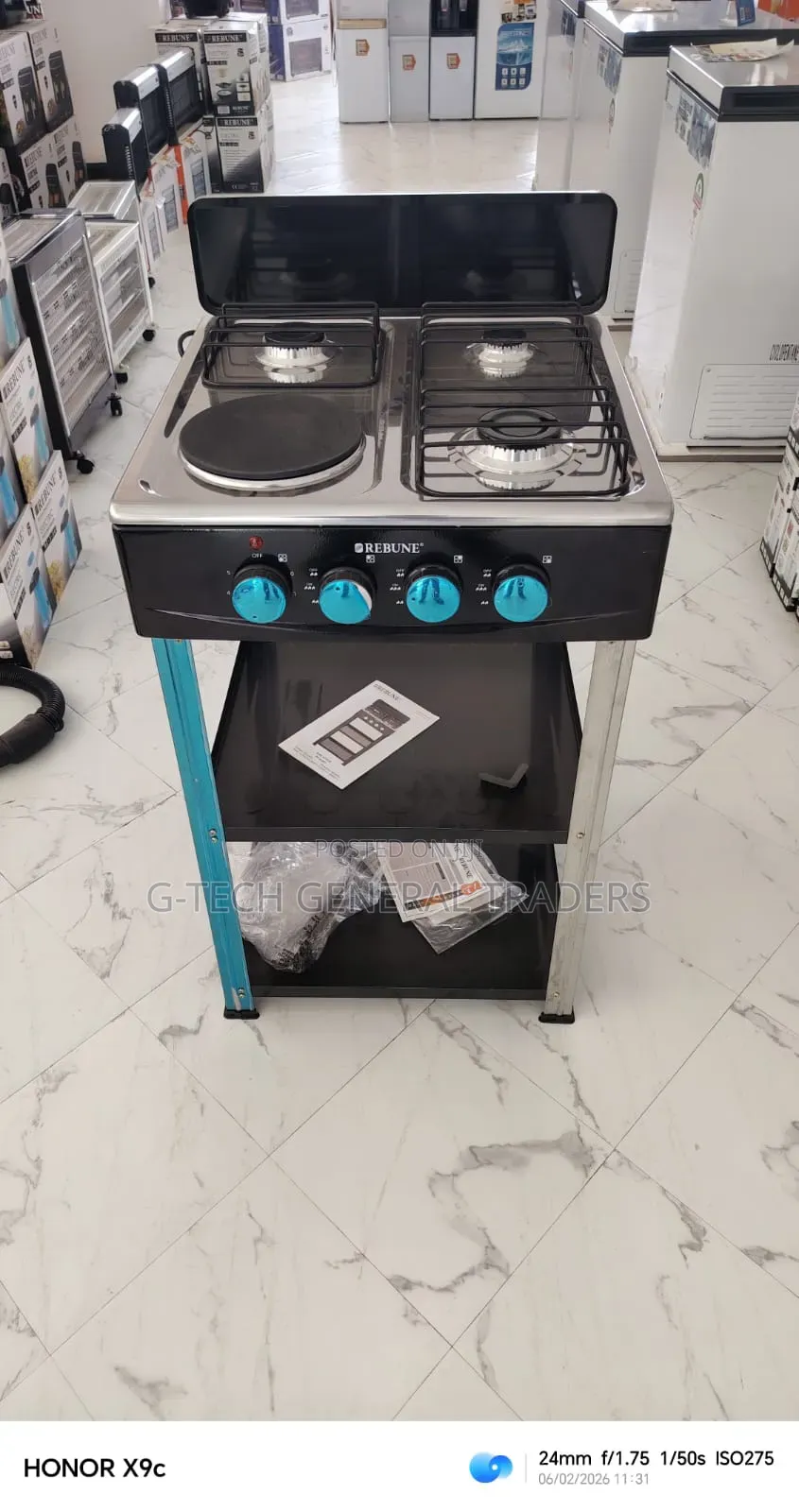 Rebune 3gas+1hotplate 50*55 Cooker With Storage Shelves