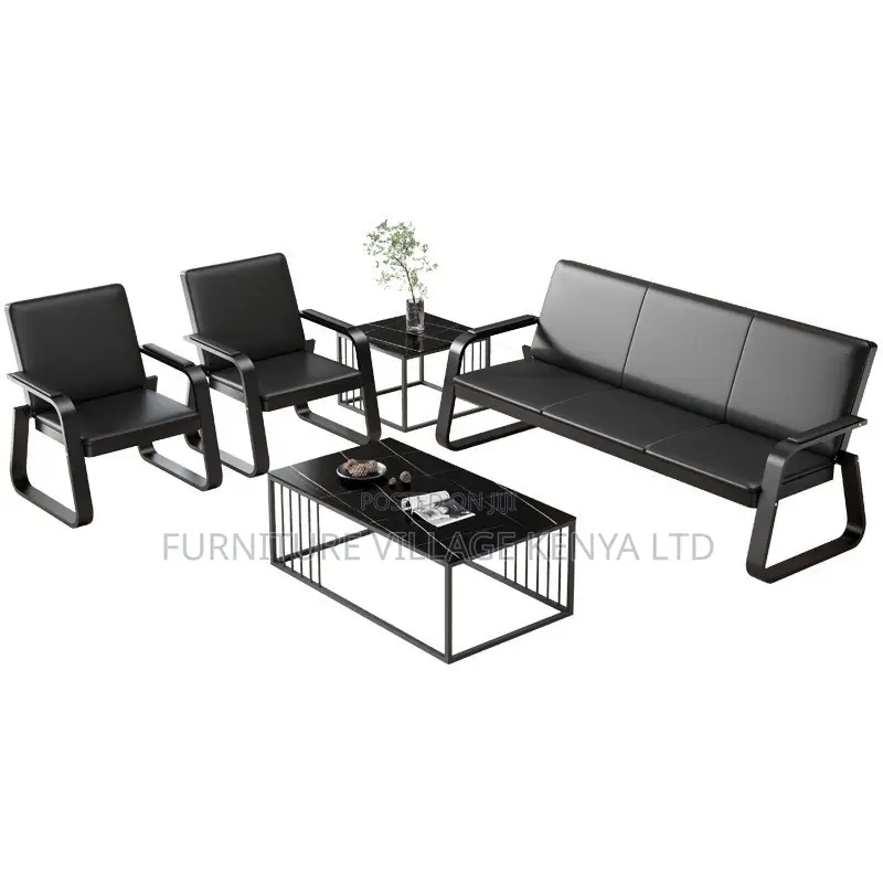 Office Sofa; Black 5-seater Office Sofa Set