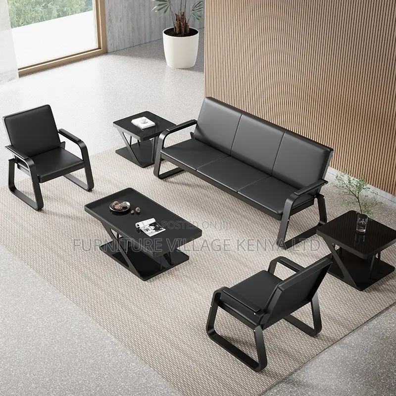 Office Sofa; Black 5-seater Office Sofa Set
