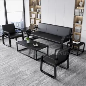 Office Sofa; Black 5-seater Office Sofa Set