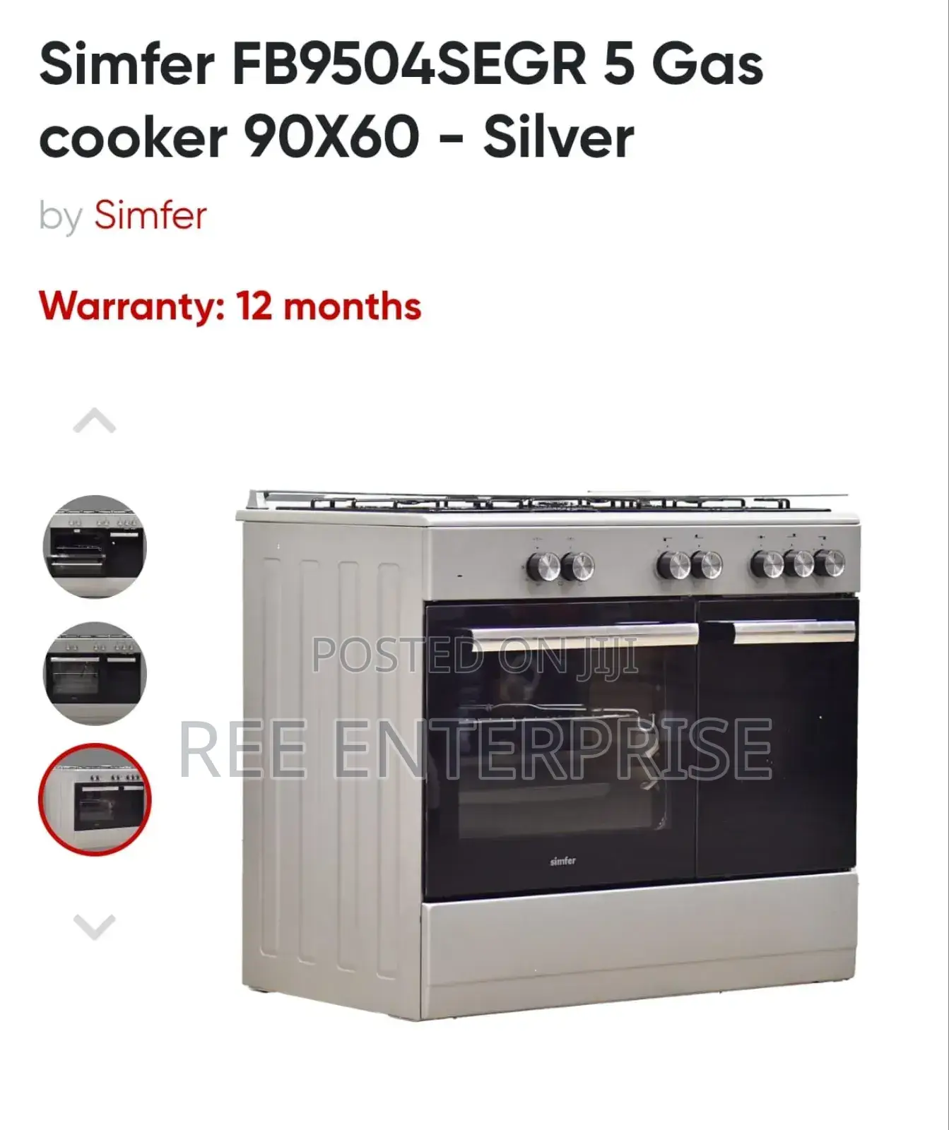 60*90 Von Simfer 5 Gas With Electric Oven Standing Cooker