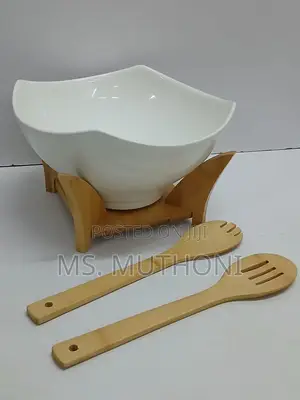 Elegant Salad / Serving Bowl With a Stand + 2 Spoons
