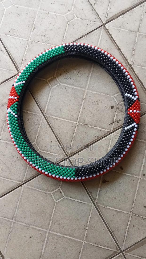 38cm Stylish Kenyan Flag Color Beaded Steering Wheel Cover