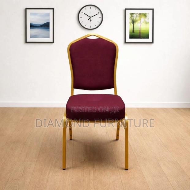Stackable Banquet Conference Chair Red Fabric With Gold Frame.