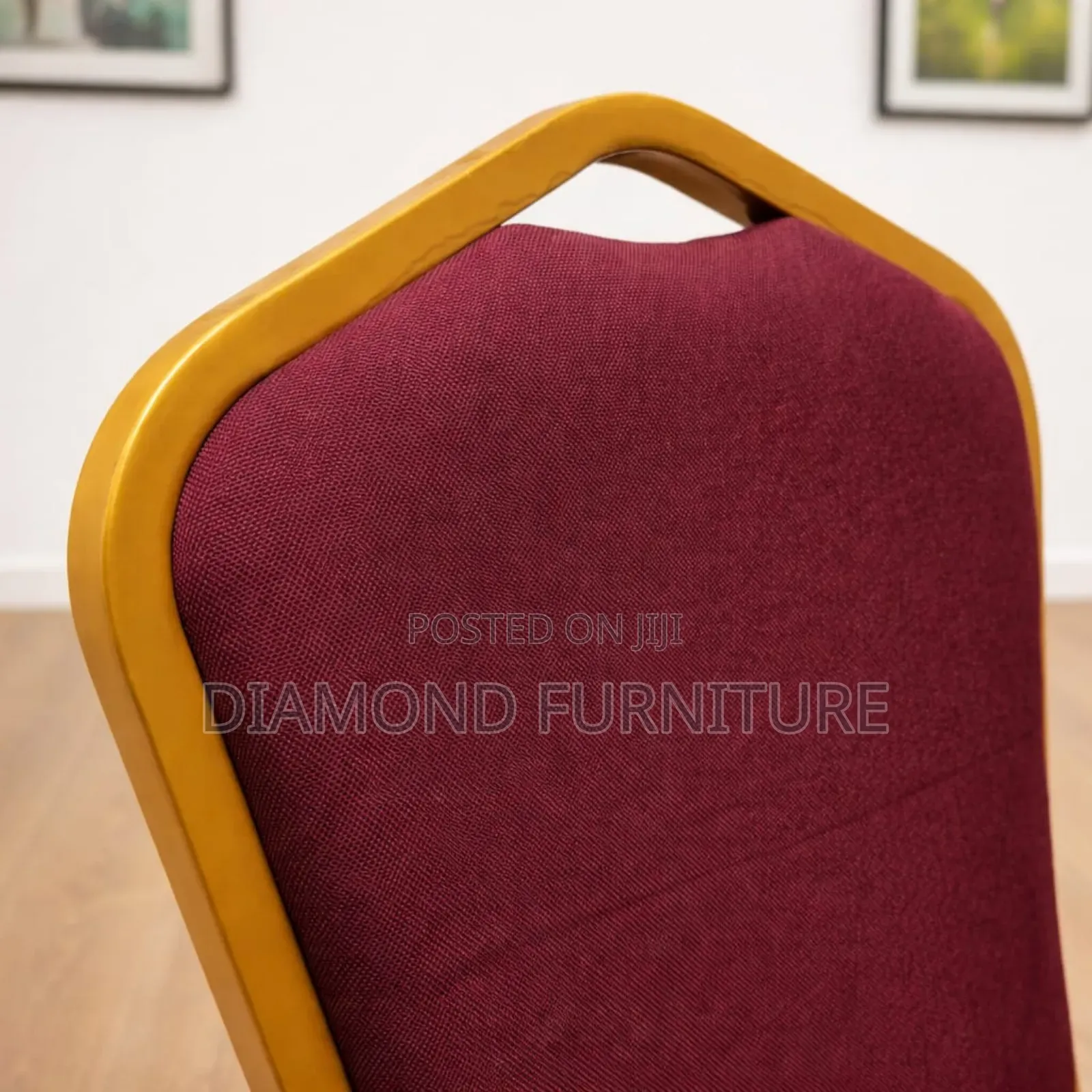 Stackable Banquet Conference Chair Red Fabric With Gold Frame.