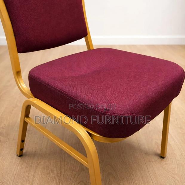 Stackable Banquet Conference Chair Red Fabric With Gold Frame. - thumbnail 3