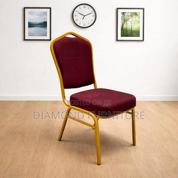 Stackable Banquet Conference Chair Red Fabric With Gold Frame. - thumbnail 4
