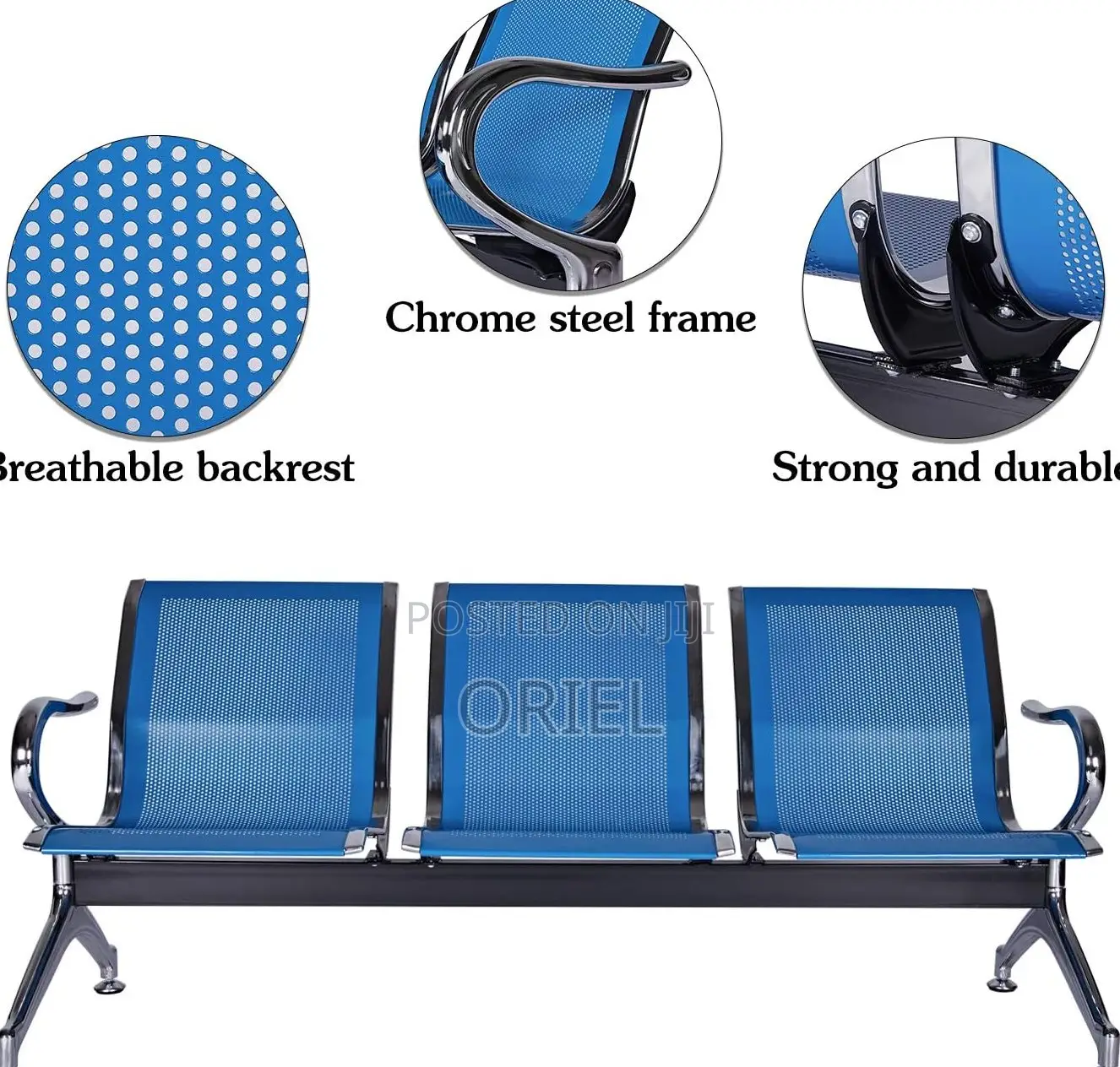 Office Benches; Industrial-Grade 3-Seater Office Metal Bench