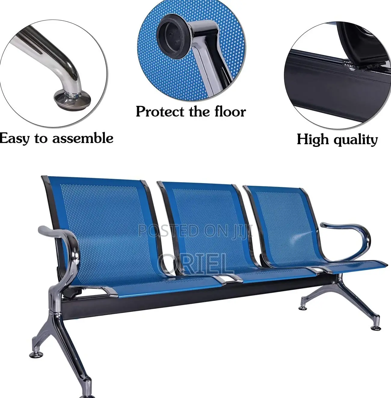Office Benches; Industrial-Grade 3-Seater Office Metal Bench