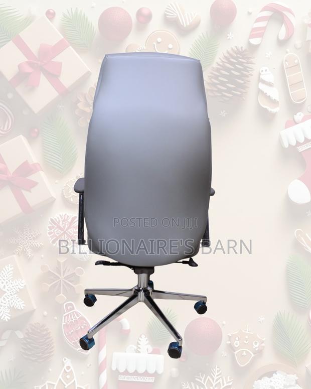 Grey High-Back Executive Leather Chair | Chrome Base Stability - thumbnail 4
