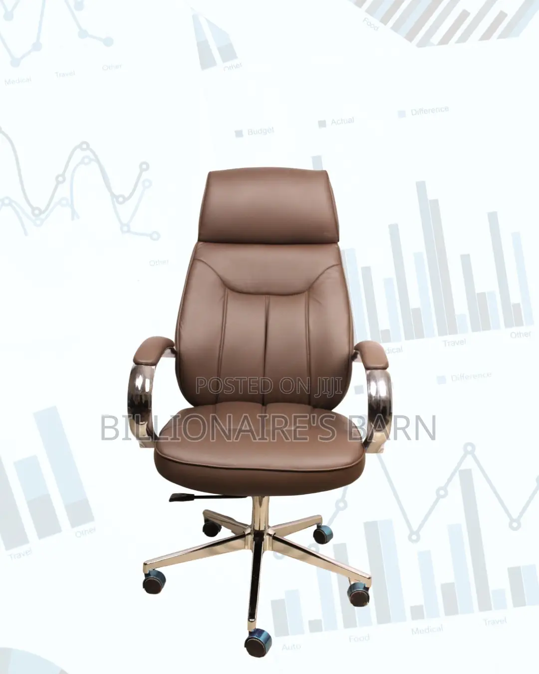 Brown High-Back Executive Leather Chair • Easy Adjustments.