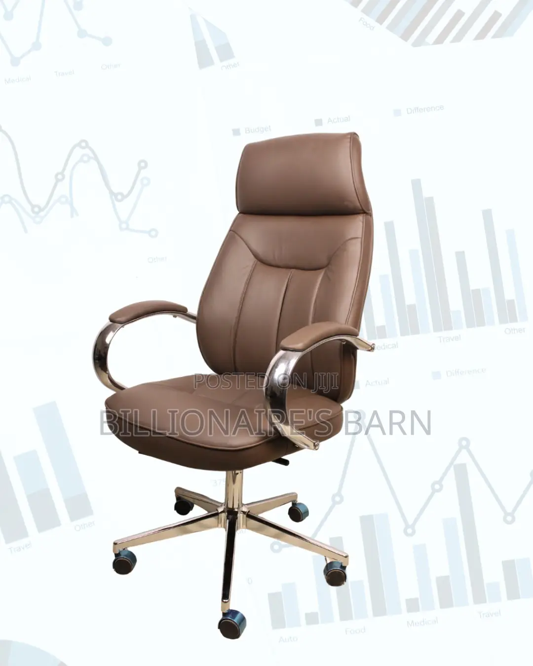 Brown High-Back Executive Leather Chair • Easy Adjustments.
