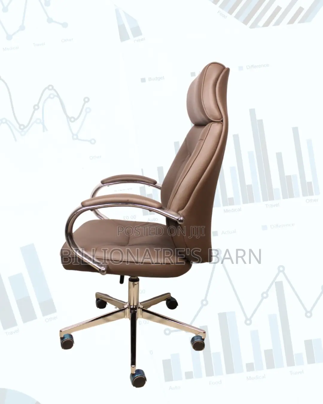 Brown High-Back Executive Leather Chair • Easy Adjustments.