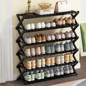 6-Tier Foldable Bamboo Shoe Rack Organizer Stand 100×100×25cm Portable