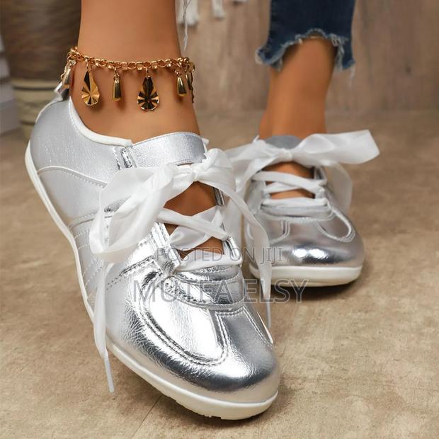 Gold,Silver Pink Sweet Ribbon Bowknot Ballet Flats