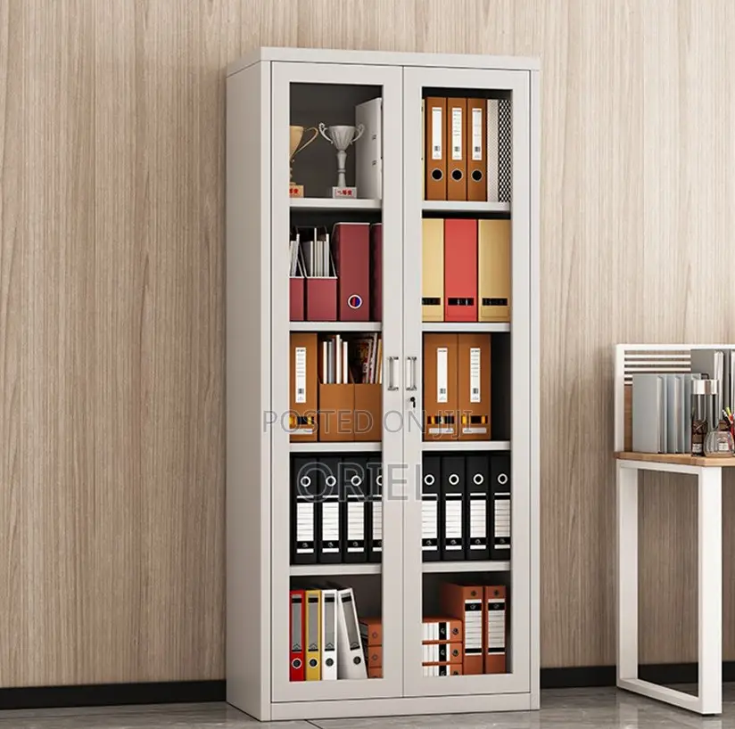 Office Cabinets; Contemporary Full Glass Double-Door Display Cabinet