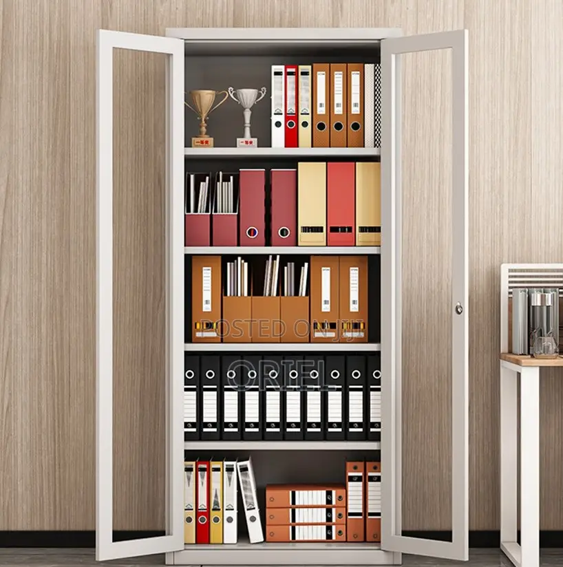 Office Cabinets; Contemporary Full Glass Double-Door Display Cabinet
