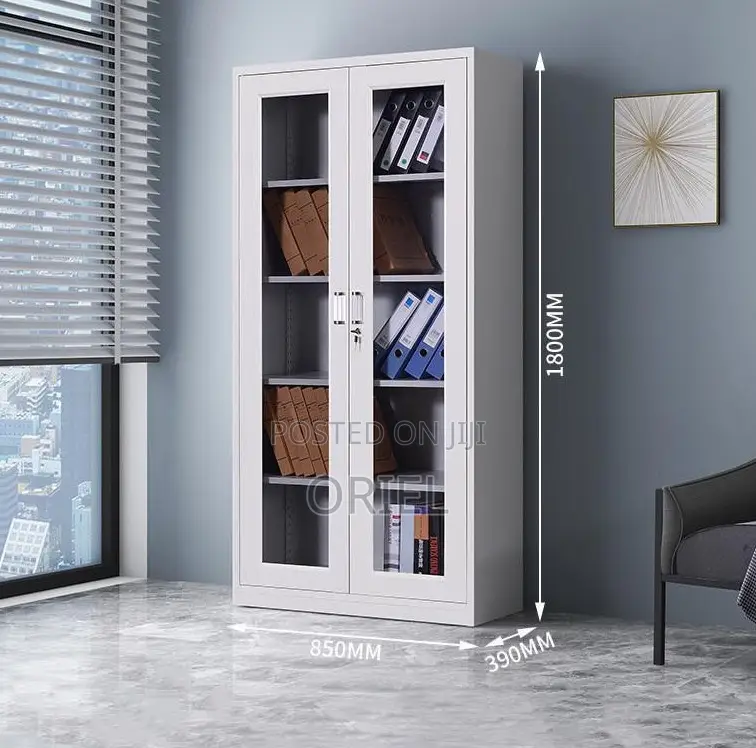 Office Cabinets; Contemporary Full Glass Double-Door Display Cabinet