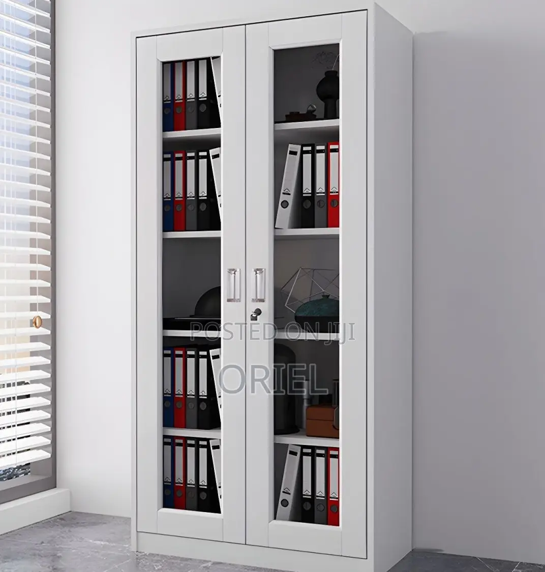 Office Cabinets; Contemporary Full Glass Double-Door Display Cabinet