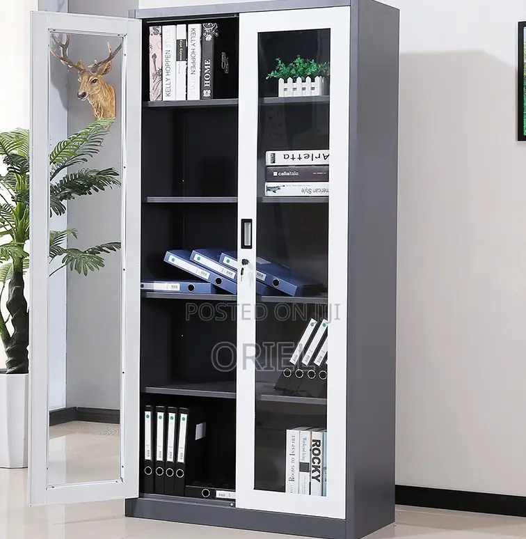Office Cabinets; Contemporary Full Glass Double-Door Display Cabinet