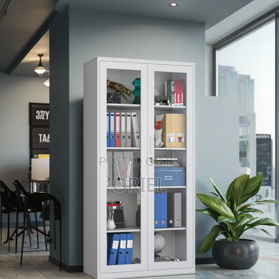 Office Cabinets; Contemporary Full Glass Double-Door Display Cabinet