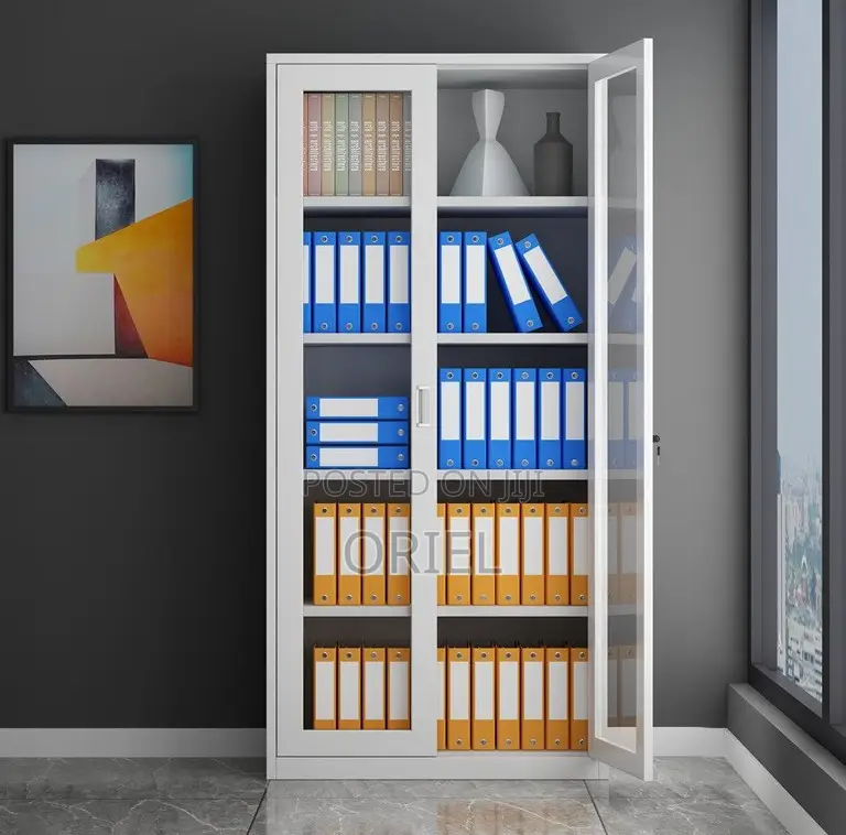 Office Cabinets; Contemporary Full Glass Double-Door Display Cabinet