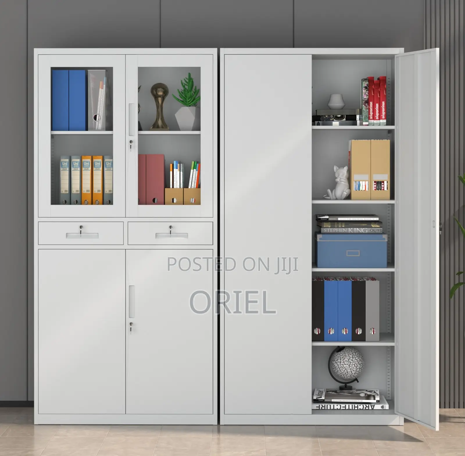 Office Cabinets; Contemporary Full Glass Double-Door Display Cabinet